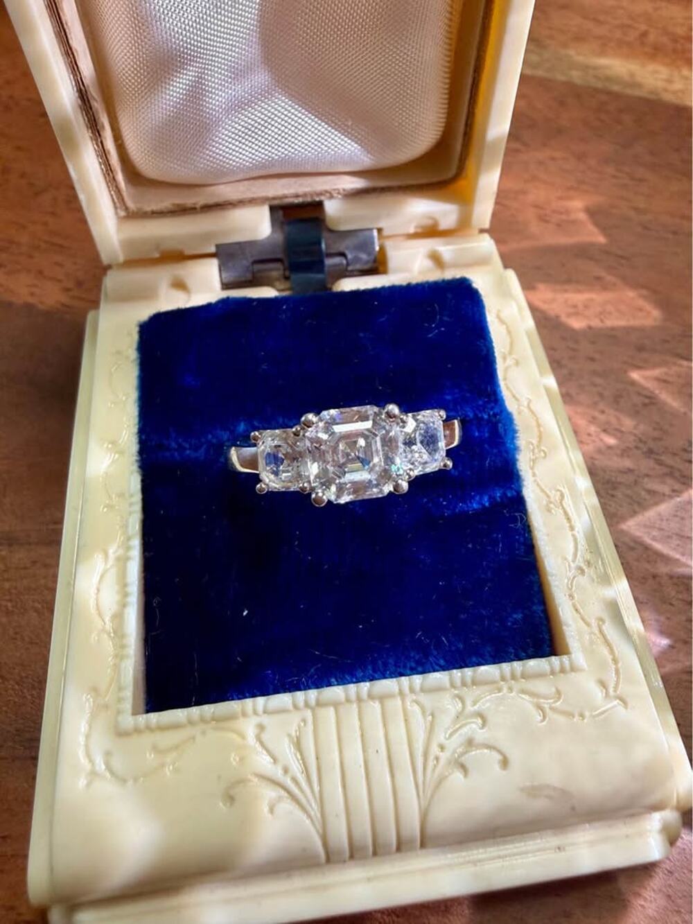 14K Gold Asscher-Cut CZ Three-Stone Ring - Size 8